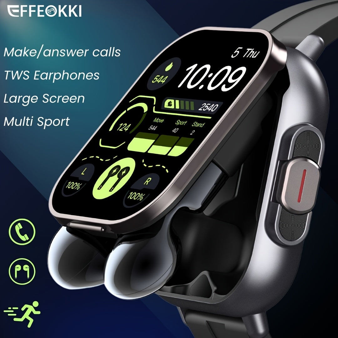 EFFEOKKI 2in 1 Smart Watch with Earbuds Wireless 5.11 cm Display TWS Earphones Headset Make Answer Call Sport Smartwatch for iPhone Android Smartphone