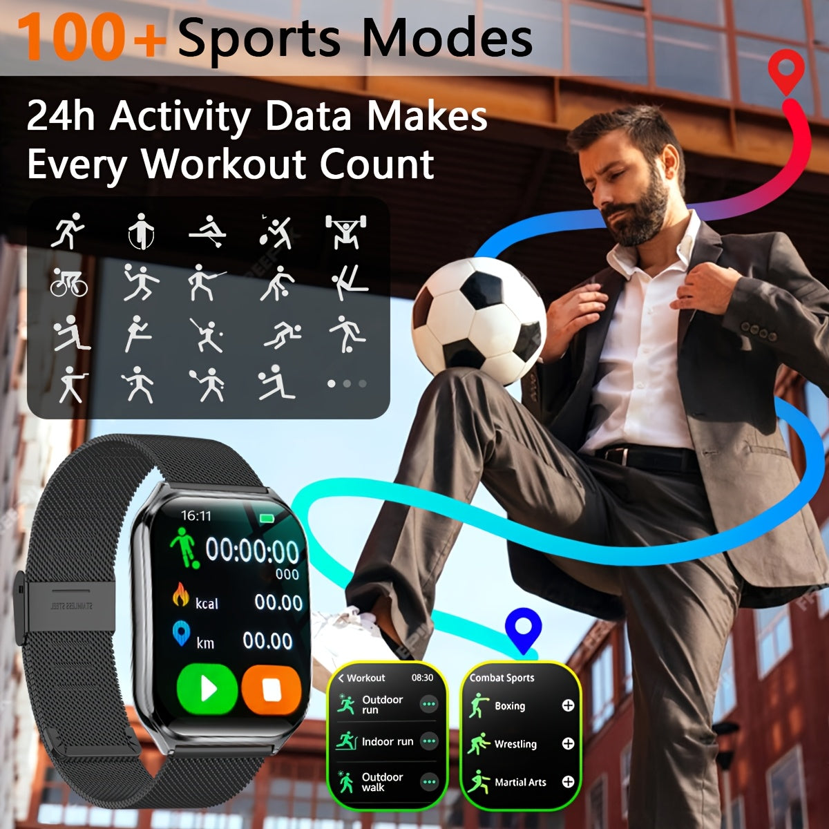 Sleek Ultra-Thin Smartwatch with 4.9cm Full Touch Display -, Dual Screen, USB Charging, Stainless Steel Case, for Android & for iPhone - Perfect for Fitness Tracking, Calls, Messages & Music Control