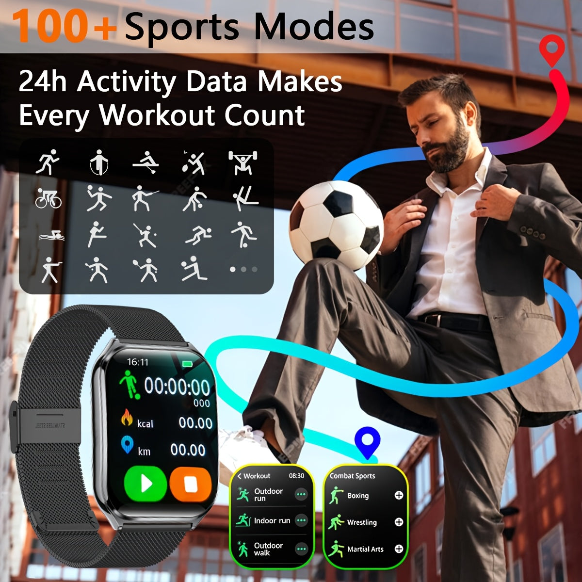 Sleek Ultra-Thin Smartwatch with 4.9cm Full Touch Display -, Dual Screen, USB Charging, Stainless Steel Case, for Android & for iPhone - Perfect for Fitness Tracking, Calls, Messages & Music Control