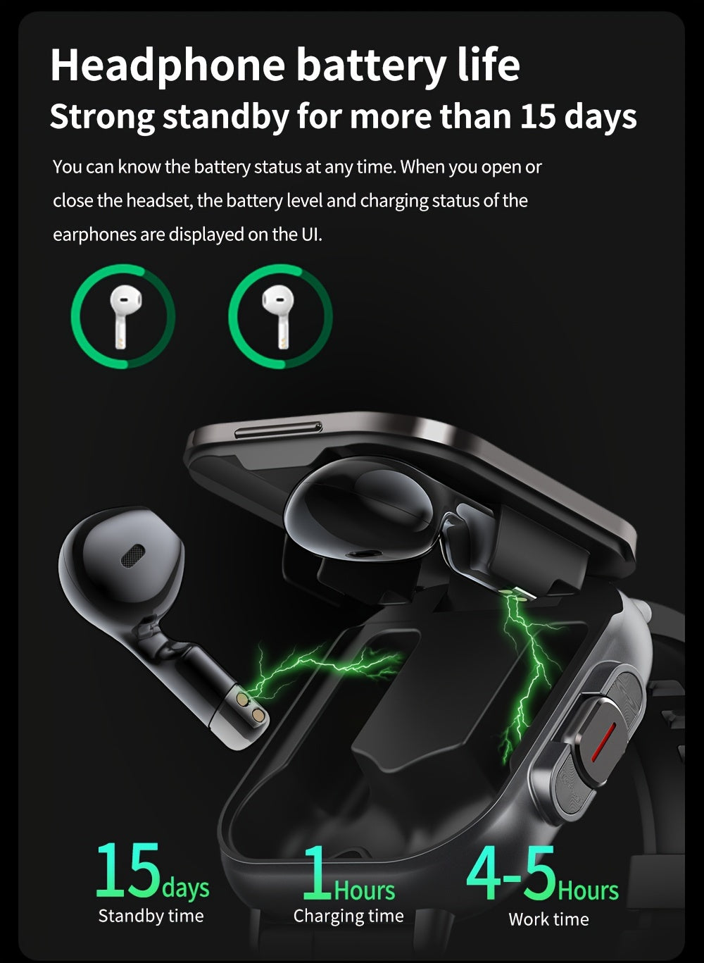 EFFEOKKI 2in 1 Smart Watch with Earbuds Wireless 5.11 cm Display TWS Earphones Headset Make Answer Call Sport Smartwatch for iPhone Android Smartphone
