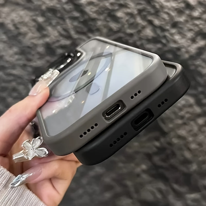 Simplified Magnetic Metal Frame Lens Protective Film/Bracket Three In One Phone Case Suitable for iPhone 16 16pro 16proMax 15 15Pro 15ProMax 14 14Pro 14ProMax 13 13Pro 13ProMax 12 12Pro 12ProMax 11 Acrylic Anti Drop Hard Shel