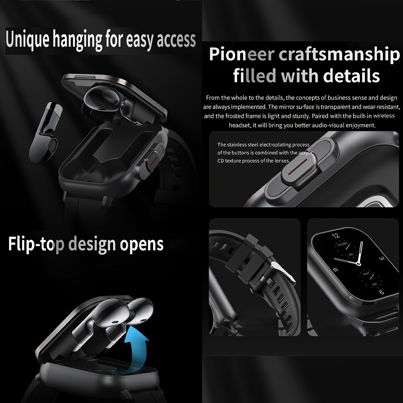 EFFEOKKI 2in 1 Smart Watch with Earbuds Wireless 5.11 cm Display TWS Earphones Headset Make Answer Call Sport Smartwatch for iPhone Android Smartphone