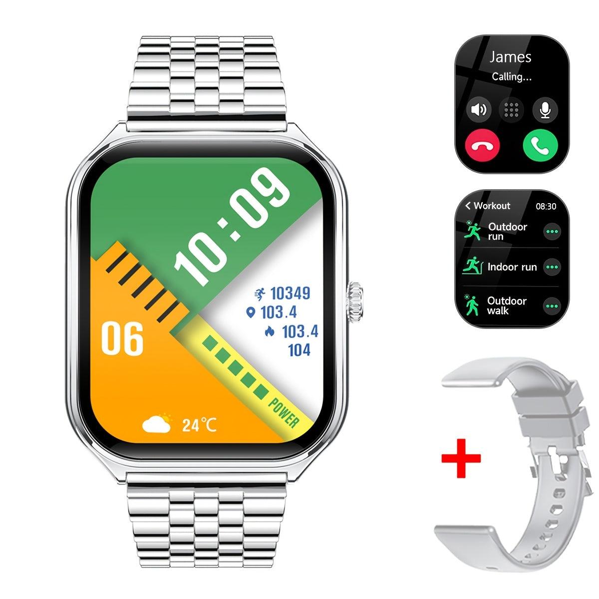 Sleek Ultra-Thin Smartwatch with 4.9cm Full Touch Display -, Dual Screen, USB Charging, Stainless Steel Case, for Android & for iPhone - Perfect for Fitness Tracking, Calls, Messages & Music Control