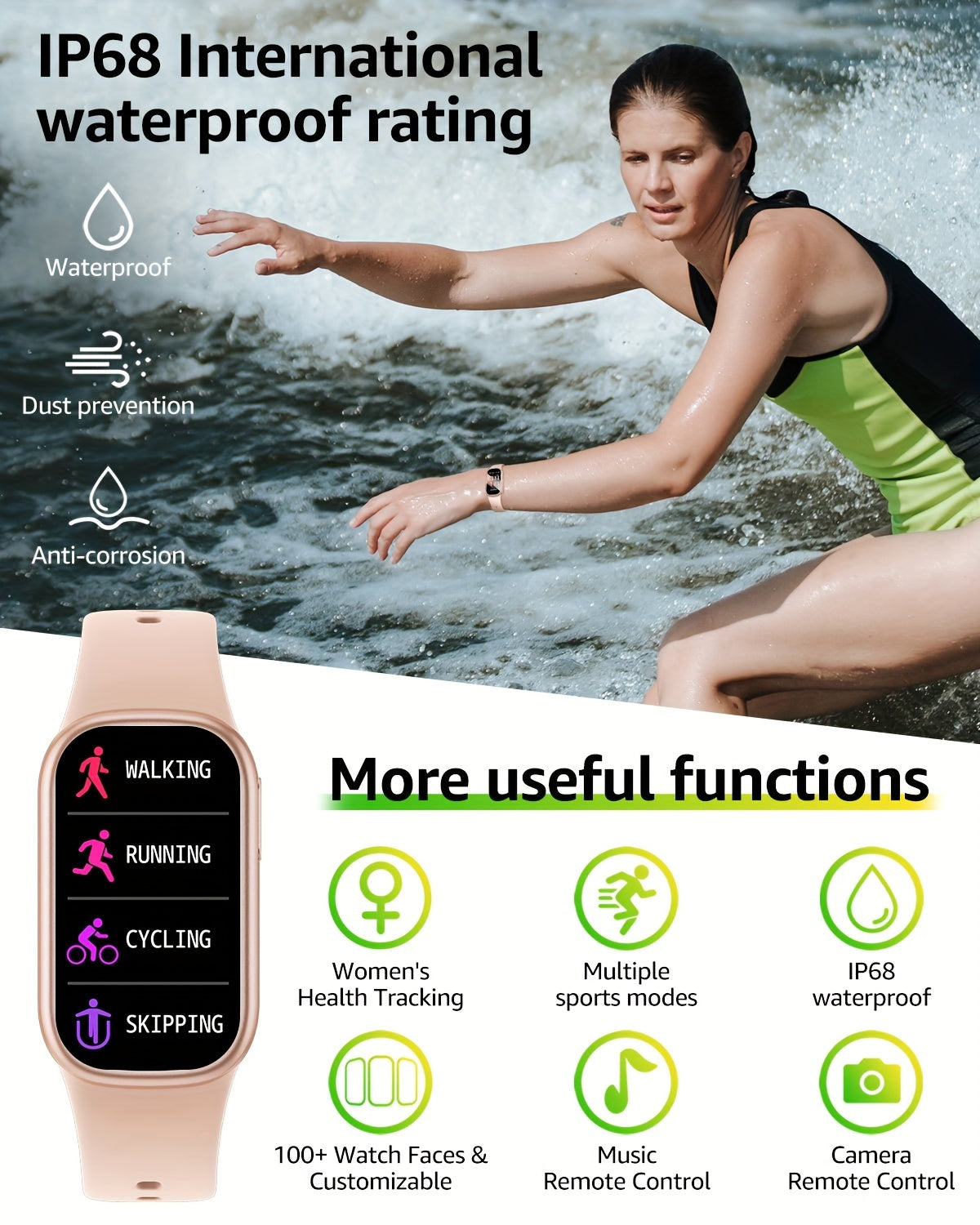 YOUTHDEMON Smart Watch with Wireless Calls,, Wireless 5.3, Fitness Tracker, Weather Forecast, & Step Counter, Compatible with iPhone/Android, Includes Silicone Bands in Black, Pink & Rose Golden, Perfect Gift for Friends & Fa
