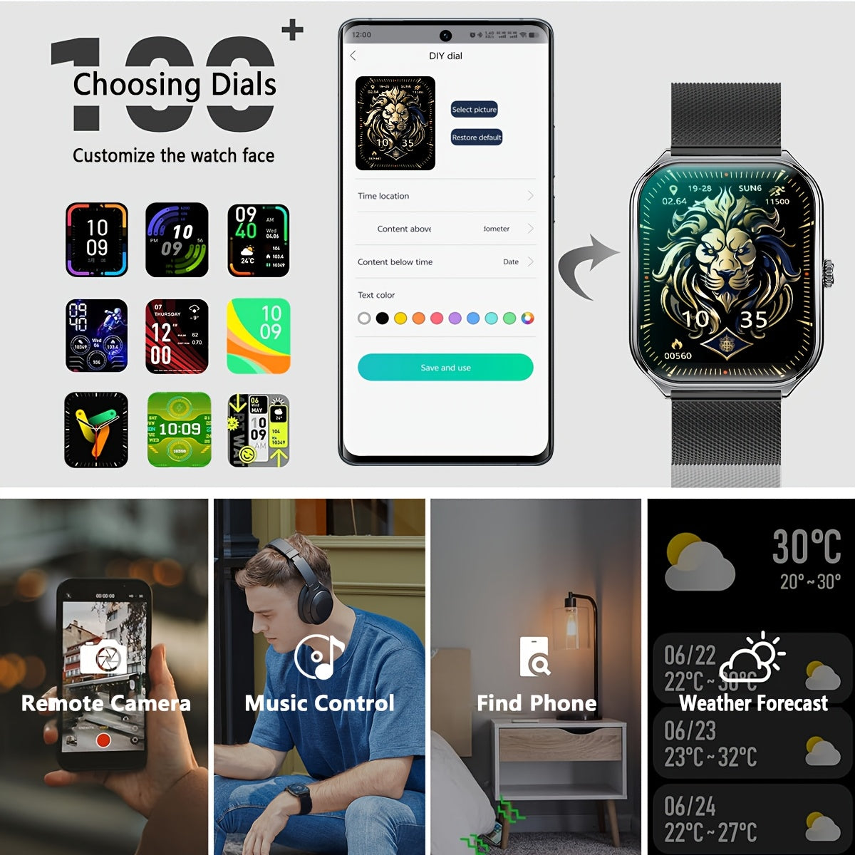 Sleek Ultra-Thin Smartwatch with 4.9cm Full Touch Display -, Dual Screen, USB Charging, Stainless Steel Case, for Android & for iPhone - Perfect for Fitness Tracking, Calls, Messages & Music Control