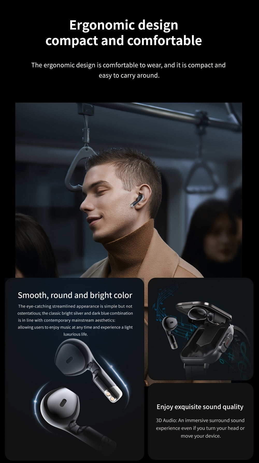 EFFEOKKI 2in 1 Smart Watch with Earbuds Wireless 5.11 cm Display TWS Earphones Headset Make Answer Call Sport Smartwatch for iPhone Android Smartphone