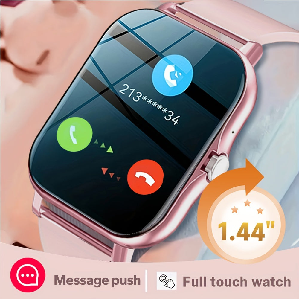 Smart Watch with 3.66cm Full Touch Display, Wireless Calling, Message Push, Multiple Sports Modes, Sedentary Reminder, Weather Forecast, USB Charging, 200mAh Lithium Battery, Glitter Accents, Zinc Alloy & Silica Gel Strap, Co
