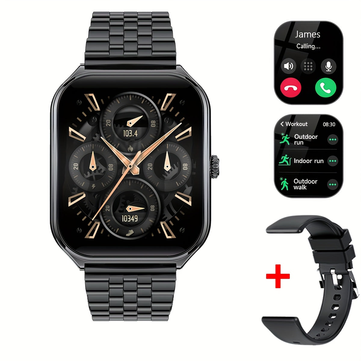 Sleek Ultra-Thin Smartwatch with 4.9cm Full Touch Display -, Dual Screen, USB Charging, Stainless Steel Case, for Android & for iPhone - Perfect for Fitness Tracking, Calls, Messages & Music Control