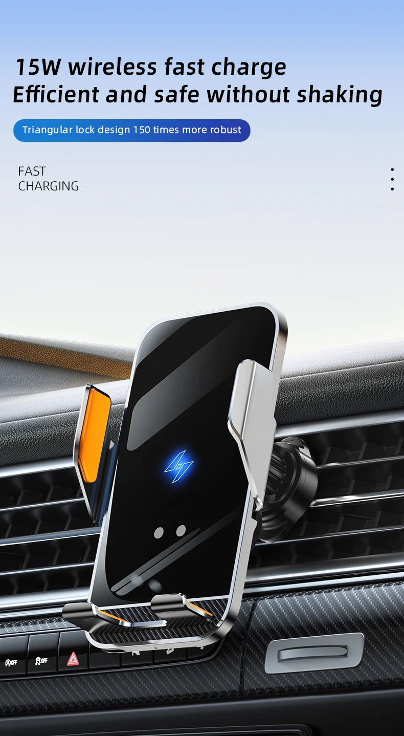 New Wireless Car Phone Holder with Charger 15W Wireless Phone Charging Mobile Holder for Car for iPhone Huawei Samsung Xiaomi