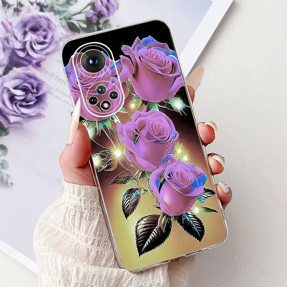 Clear For Honor50 NTH-AN00 NTH-NX9 Back Cover For Honor 50 Case Fashion Luxury Flowers Cute Cartoon Cool Soft TPU Funda 6.57