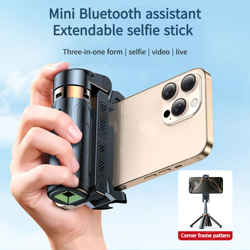 Portable Mini Phone Holder Handle Tripod Selfie Stick Bluetooth Remote Control for Phone Vlog Livestreaming Photography Holder