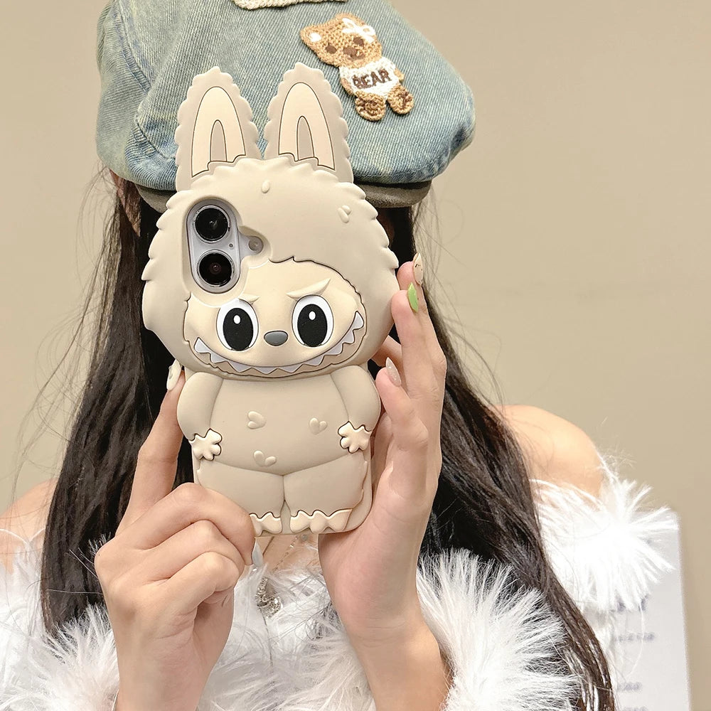 For iPhone 16 15 14 Plus 13 12 11 Pro Max Kawaii 3D Cartoon LaBuBu Monsters Soft Silicone Case Shockproof Back Cover