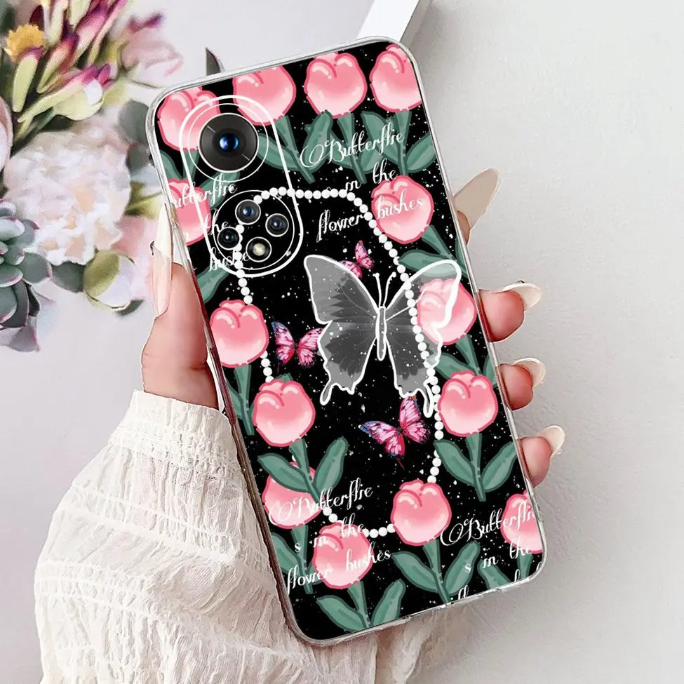 Clear For Honor50 NTH-AN00 NTH-NX9 Back Cover For Honor 50 Case Fashion Luxury Flowers Cute Cartoon Cool Soft TPU Funda 6.57