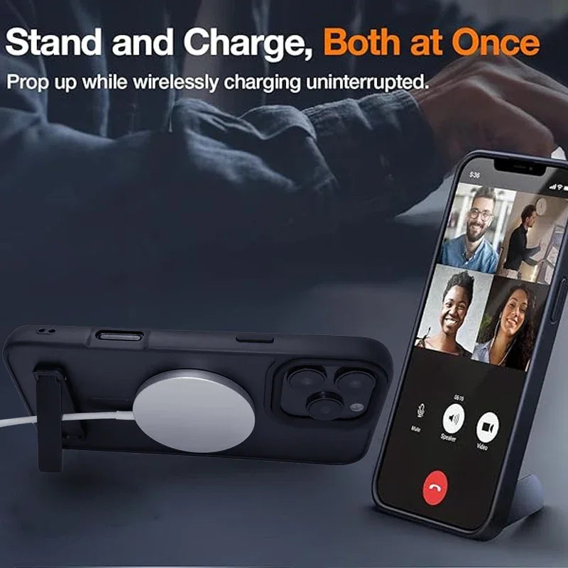 UYUXIO Magnetic Mobile Phone Case with Kickstand for iPhone 16 Pro Max 15 14 13 12 11 Translucent Stand Cases Cover with Holder