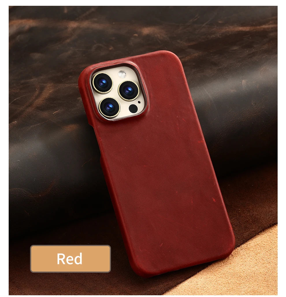 Retro Cowhide Phone Case for iPhone 16 15 13 14 Pro Max 16Pro 14Pro 15Pro Luxury Crazy Horse Genuine PULL-UP Leather Back Cover