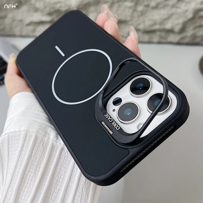 For iPhone 16 Pro Max Luxury Magsafe Magnetic Liquid Silicone Holder Stand Phone Case For iPhone 15 14 13 12 11 Protective Cover