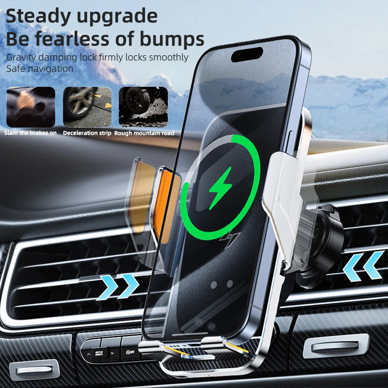 New Wireless Car Phone Holder with Charger 15W Wireless Phone Charging Mobile Holder for Car for iPhone Huawei Samsung Xiaomi