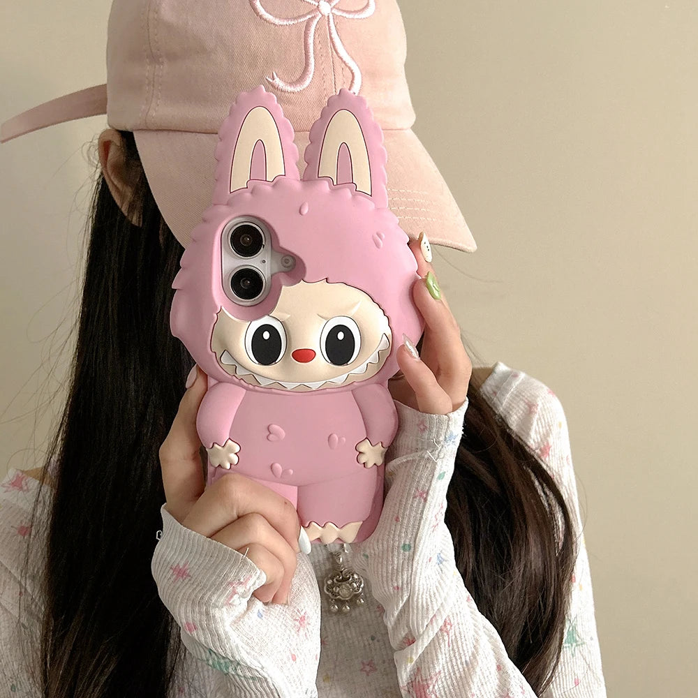 For iPhone 16 15 14 Plus 13 12 11 Pro Max Kawaii 3D Cartoon LaBuBu Monsters Soft Silicone Case Shockproof Back Cover