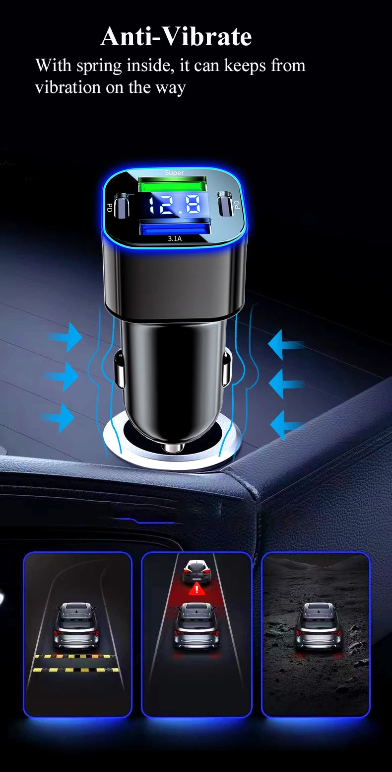 Dual PD 30W USB C Car Charger Adapter 4 in 1 Super Fast Charging for iPhone 15 Pro Max 14 Plus Samsung Huawei Oneplus OPPO Vivo