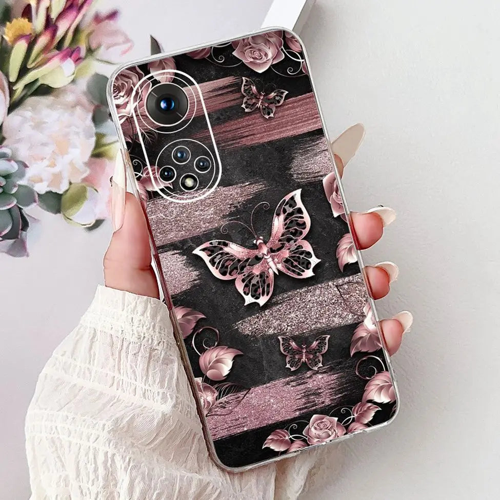 Clear For Honor50 NTH-AN00 NTH-NX9 Back Cover For Honor 50 Case Fashion Luxury Flowers Cute Cartoon Cool Soft TPU Funda 6.57