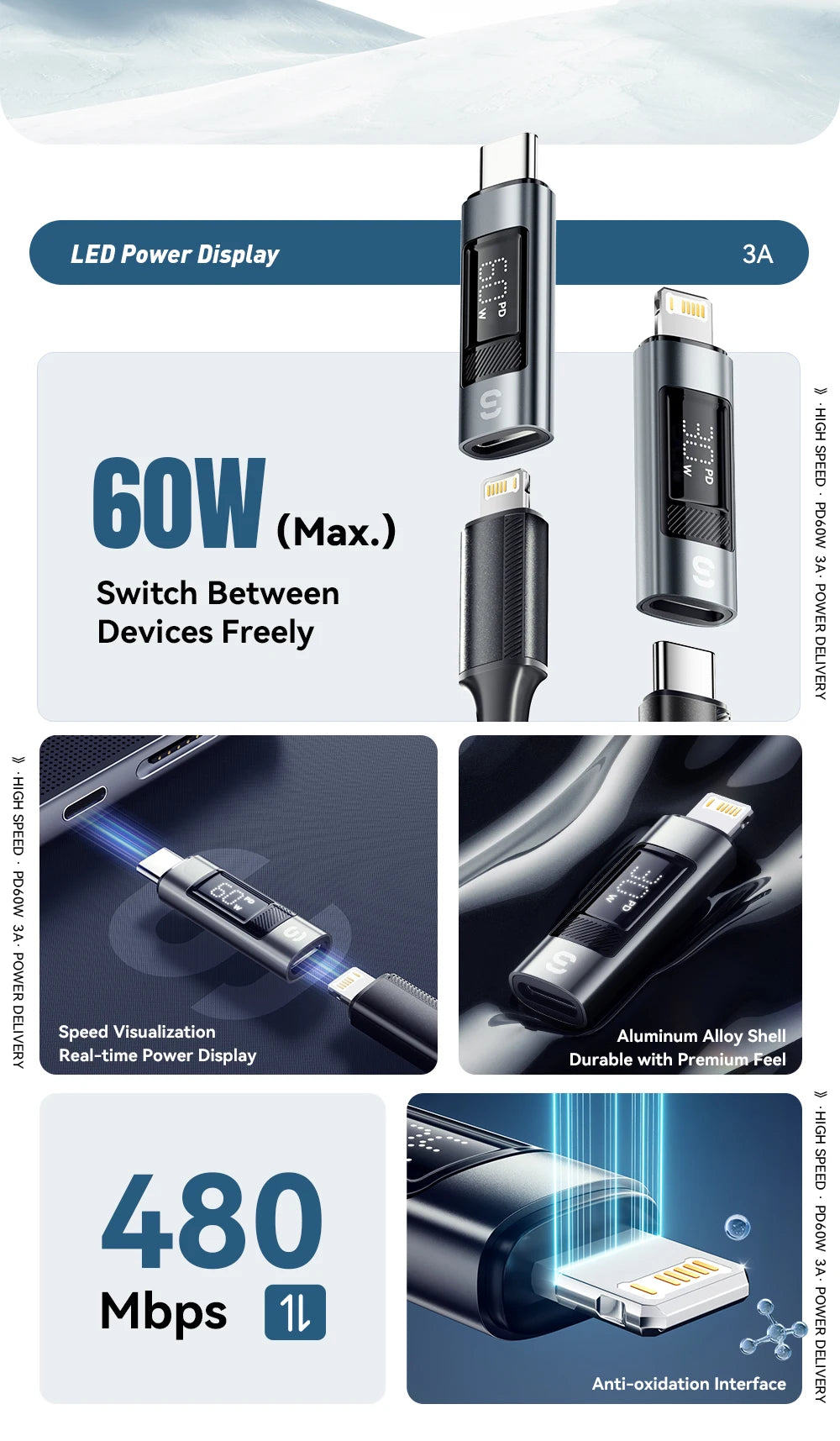 Essager Type C to Lighting OTG Adapter Digital Display PD 60W Fast Charging Lightning To Type C Connector For iPhone 15 14 13 12
