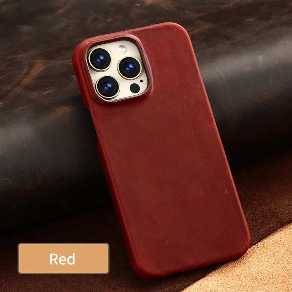 Retro Cowhide Phone Case for iPhone 16 15 13 14 Pro Max 16Pro 14Pro 15Pro Luxury Crazy Horse Genuine PULL-UP Leather Back Cover
