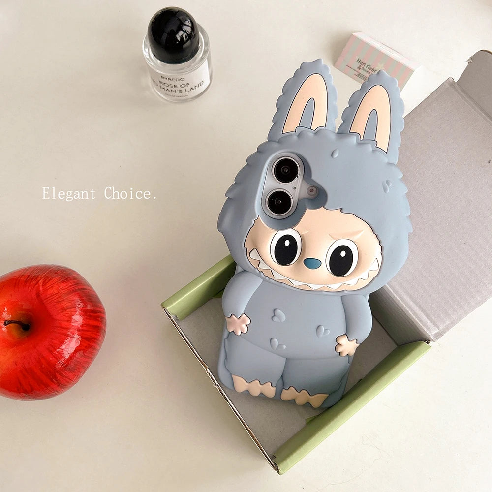 For iPhone 16 15 14 Plus 13 12 11 Pro Max Kawaii 3D Cartoon LaBuBu Monsters Soft Silicone Case Shockproof Back Cover
