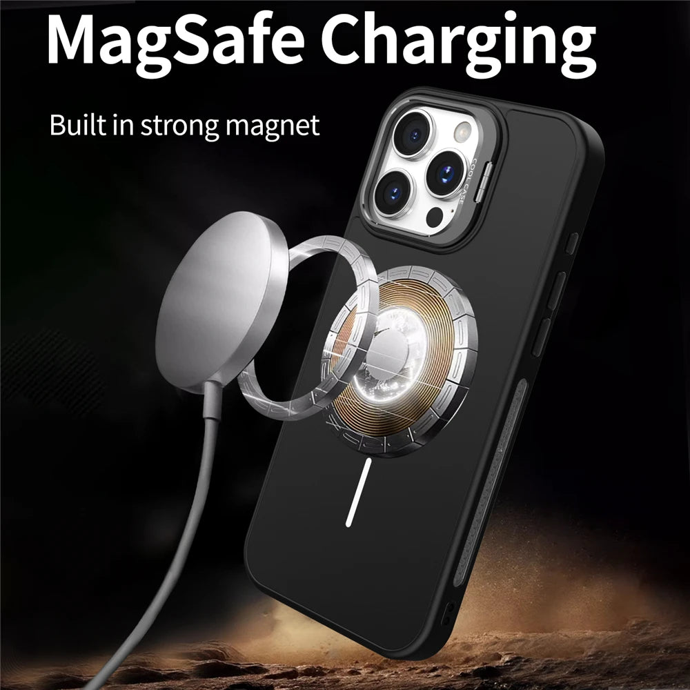 For iPhone 16 Pro Max Luxury Magsafe Magnetic Liquid Silicone Holder Stand Phone Case For iPhone 15 14 13 12 11 Protective Cover