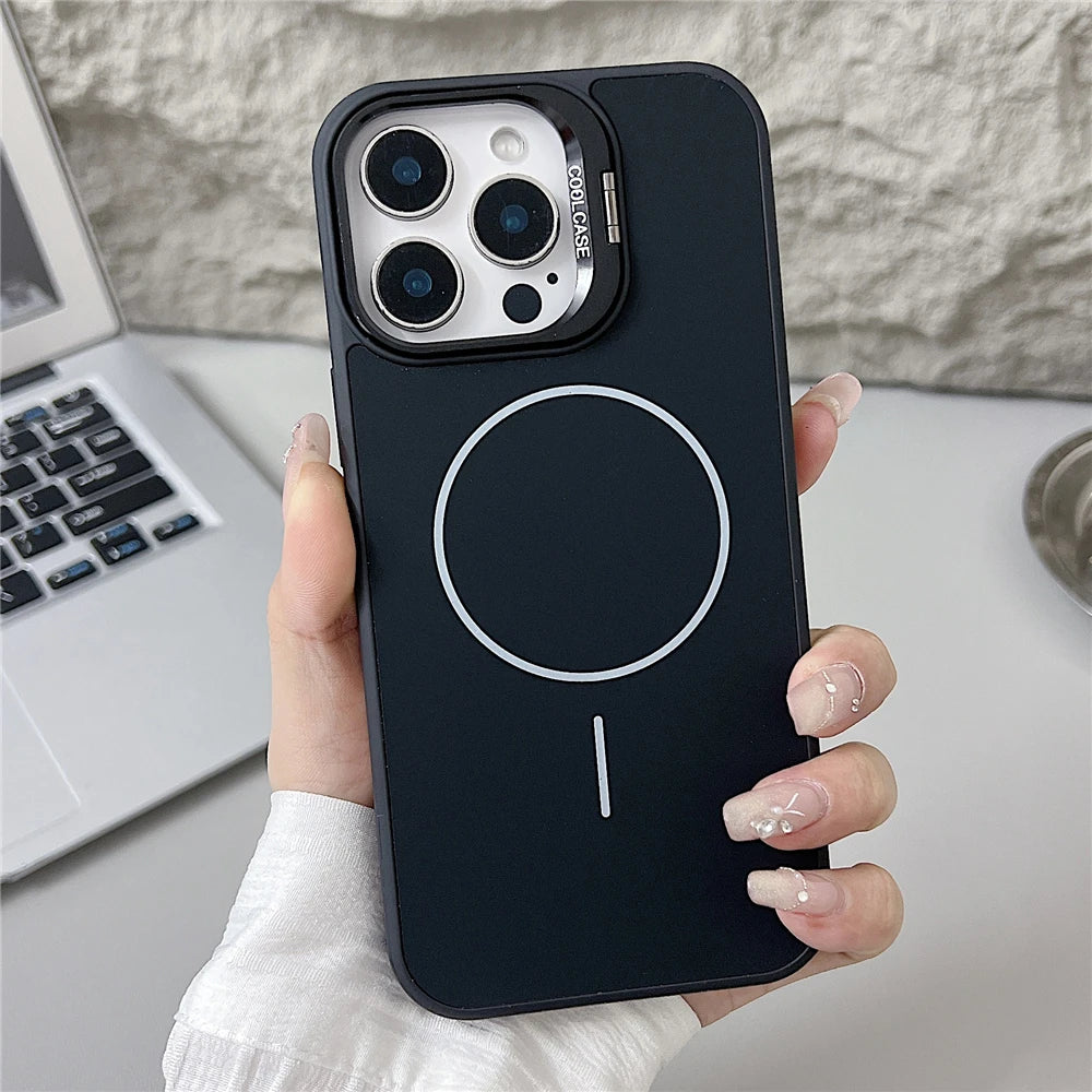 For iPhone 16 Pro Max Luxury Magsafe Magnetic Liquid Silicone Holder Stand Phone Case For iPhone 15 14 13 12 11 Protective Cover