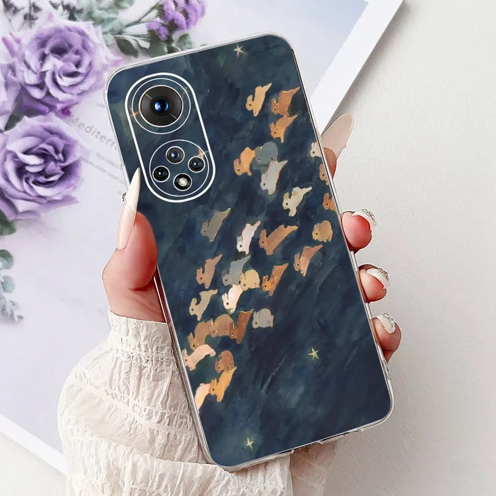 Clear For Honor50 NTH-AN00 NTH-NX9 Back Cover For Honor 50 Case Fashion Luxury Flowers Cute Cartoon Cool Soft TPU Funda 6.57