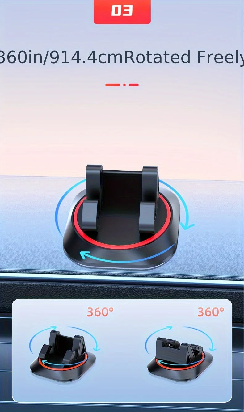 Rotatable Silicone Car Mount, Dashboard Phone Holder, 360° Rotation, Washable Strong Base, Compatible with Auto, Rectangle Shape