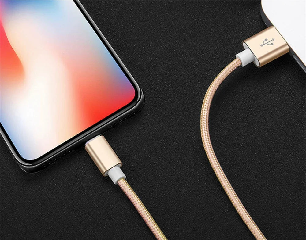Metal Nylon Braided USB Charger Cable for iPhone 14 8 7 6S Plus X XR XS 11 12 13 Pro Max iPad 9 Fast Charging Data Cord 1m 2m 3m