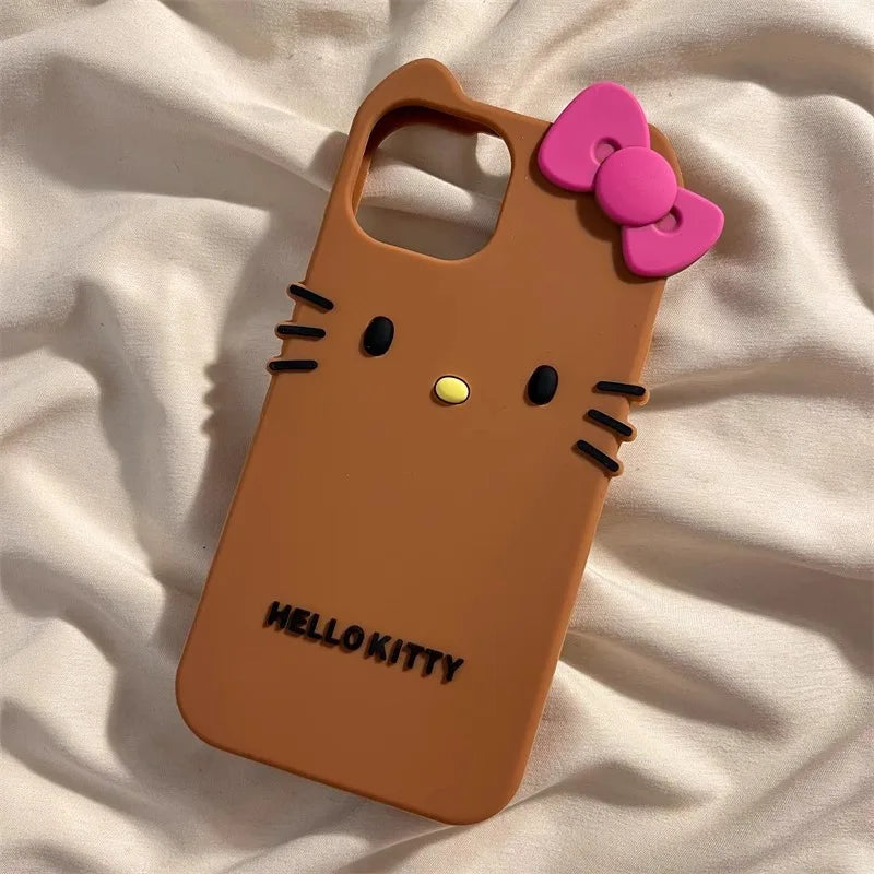 3D Hello Kitty Case For iPhone 16 15 Pro 14 Pro Max 13 12 Pro Max 11 Bowknot Concise Cartoon Silicon Soft Phone Case Cover