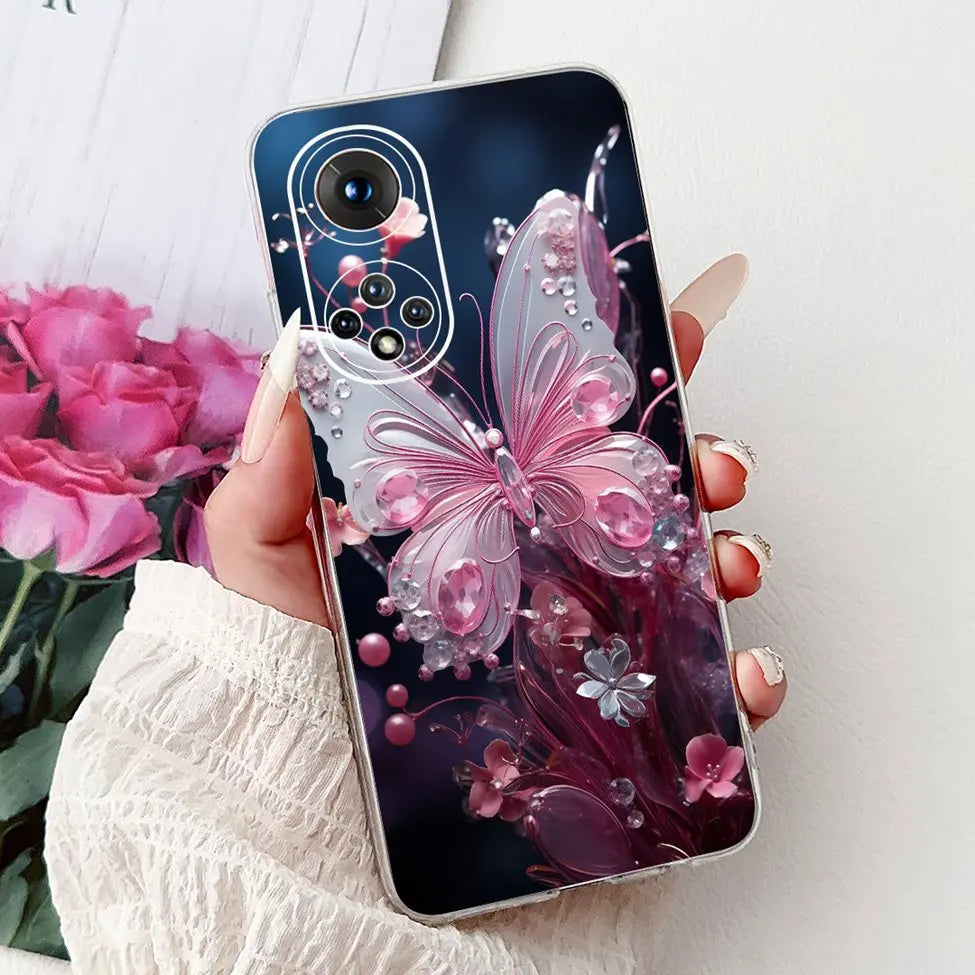 Clear For Honor50 NTH-AN00 NTH-NX9 Back Cover For Honor 50 Case Fashion Luxury Flowers Cute Cartoon Cool Soft TPU Funda 6.57
