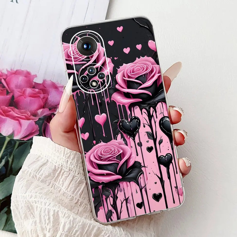 Clear For Honor50 NTH-AN00 NTH-NX9 Back Cover For Honor 50 Case Fashion Luxury Flowers Cute Cartoon Cool Soft TPU Funda 6.57