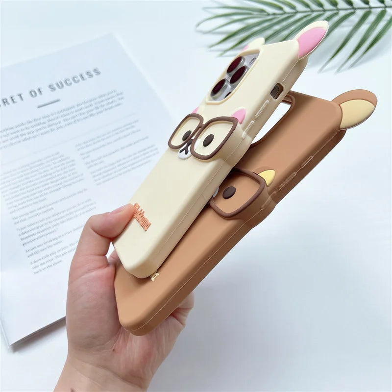 Cute 3D Cartoon Glasses Rilakkuma Bear Phone Case For iPhone 16 15 14 Plus 13 12 Pro Max Shockproof Soft Silicone Cover