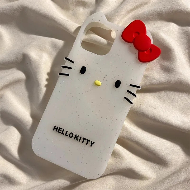 3D Hello Kitty Case For iPhone 16 15 Pro 14 Pro Max 13 12 Pro Max 11 Bowknot Concise Cartoon Silicon Soft Phone Case Cover