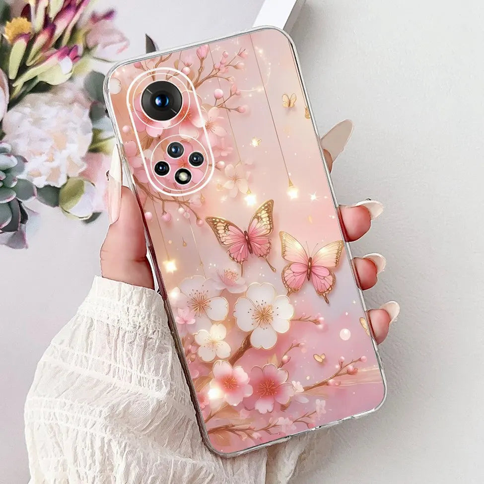 Clear For Honor50 NTH-AN00 NTH-NX9 Back Cover For Honor 50 Case Fashion Luxury Flowers Cute Cartoon Cool Soft TPU Funda 6.57
