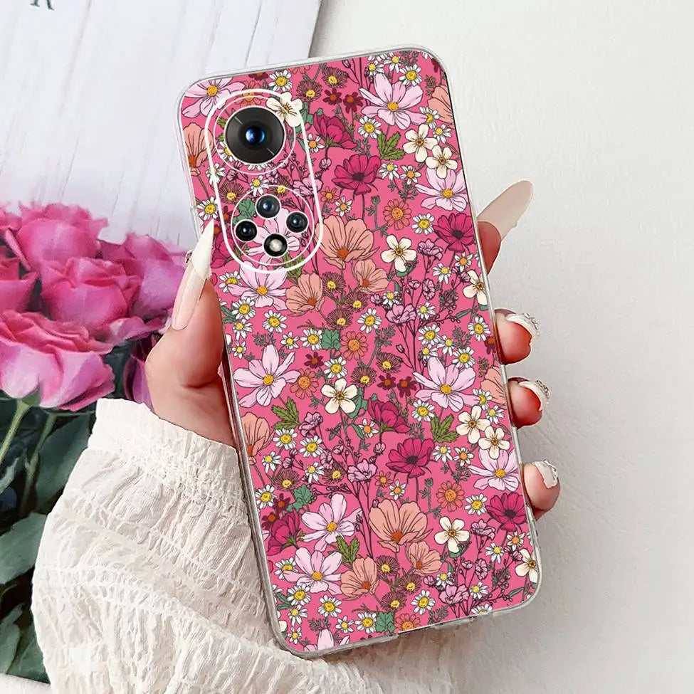 Clear For Honor50 NTH-AN00 NTH-NX9 Back Cover For Honor 50 Case Fashion Luxury Flowers Cute Cartoon Cool Soft TPU Funda 6.57
