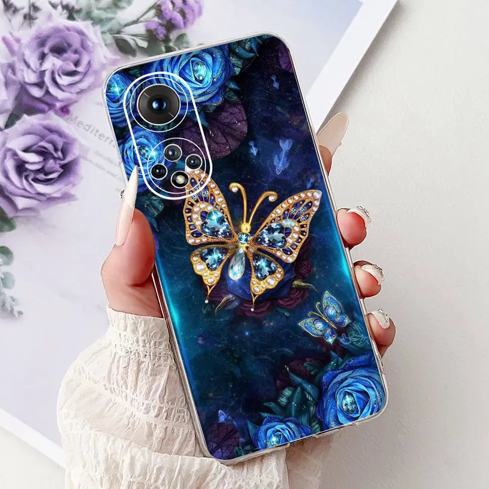 Clear For Honor50 NTH-AN00 NTH-NX9 Back Cover For Honor 50 Case Fashion Luxury Flowers Cute Cartoon Cool Soft TPU Funda 6.57