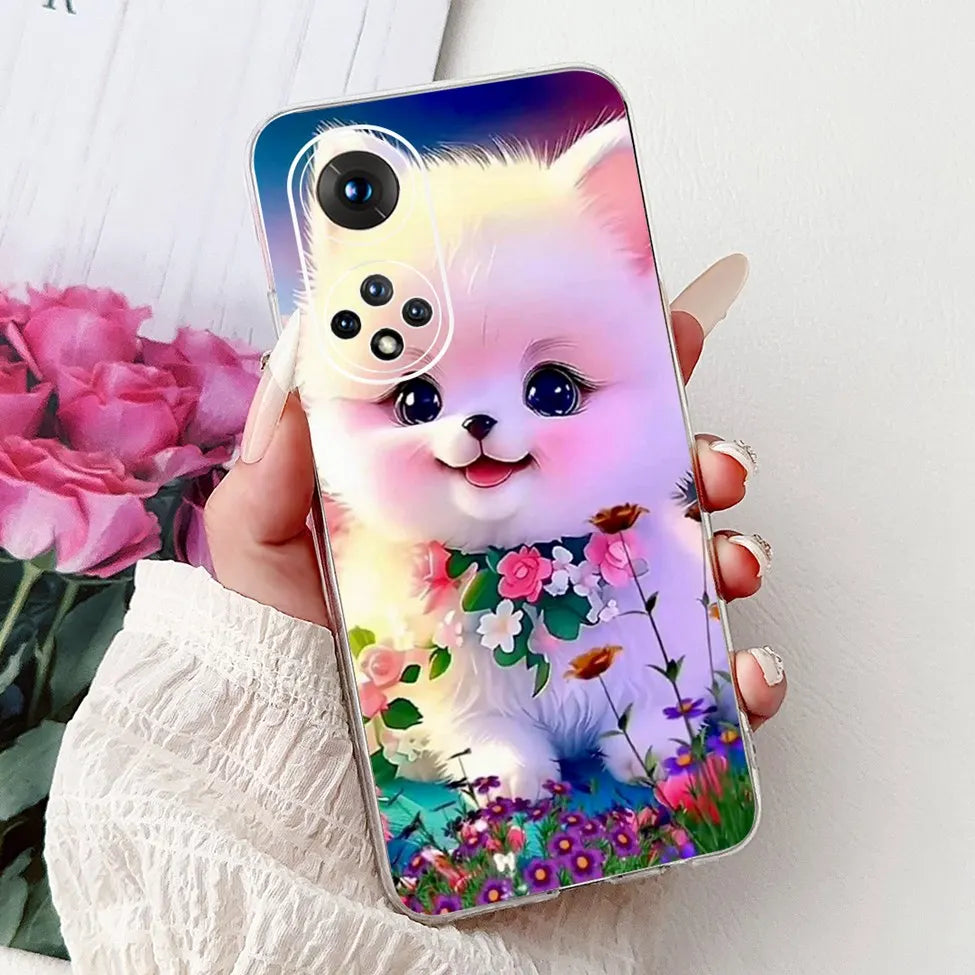 Clear For Honor50 NTH-AN00 NTH-NX9 Back Cover For Honor 50 Case Fashion Luxury Flowers Cute Cartoon Cool Soft TPU Funda 6.57