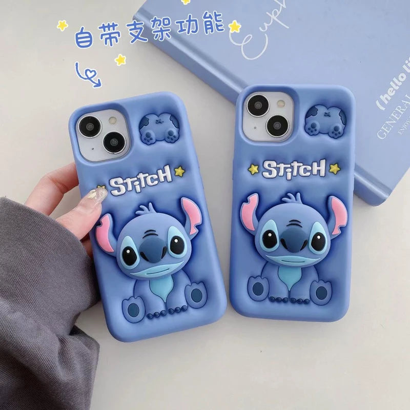 For iPhone 14 Plus 15 Pro Max 11 12 Pro 13 Pro X XS Max XR SE 7 8 Plus Cute Stitch Head Grip Tok Holder Silicon Soft Phone Case