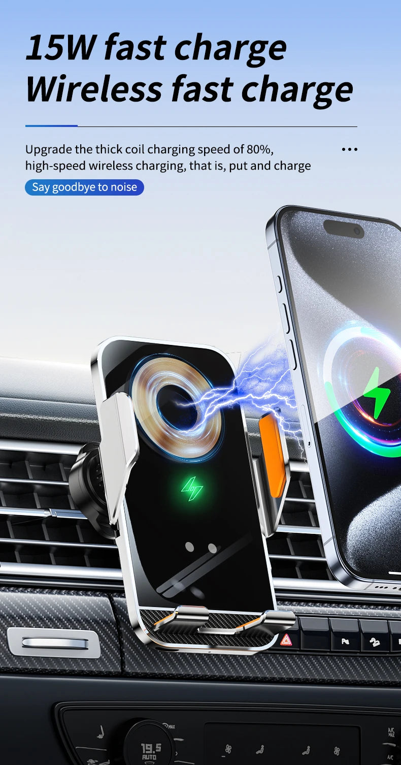 New Wireless Car Phone Holder with Charger 15W Wireless Phone Charging Mobile Holder for Car for iPhone Huawei Samsung Xiaomi