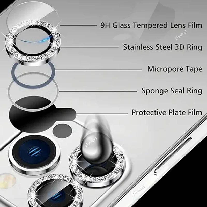 2-3Pcs Camera Lens Protector For iPhone 11 12 13 14 15 16 Pro Max 16E 12 13 Mini 14 15 16 plus Diamond Metal Protective Glass