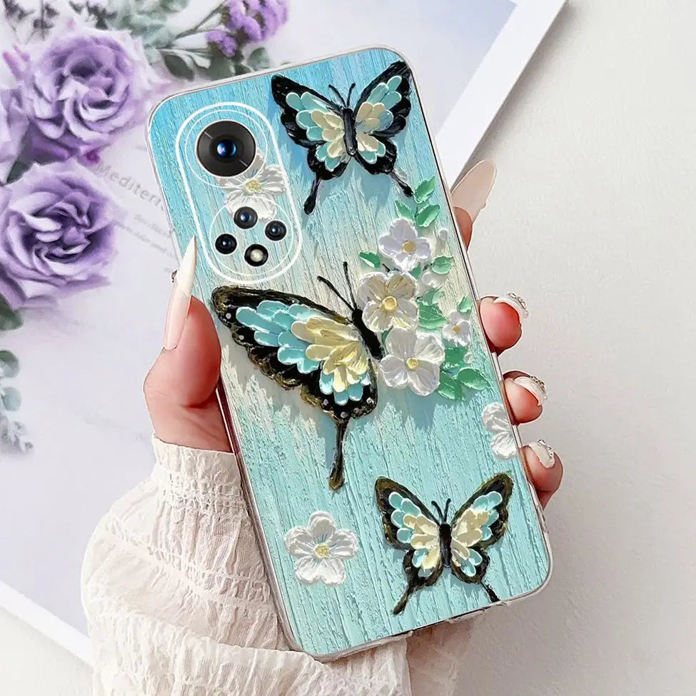 Clear For Honor50 NTH-AN00 NTH-NX9 Back Cover For Honor 50 Case Fashion Luxury Flowers Cute Cartoon Cool Soft TPU Funda 6.57