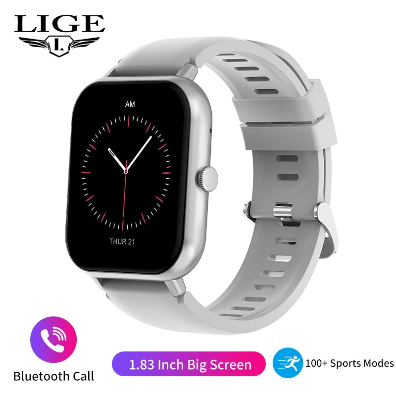 LIGE Waterproof Smart Watch Bluetooth Call Women Men Watch Voice Assistant 100+Sports Smartwatch For Huawei Xiaomi Android ios