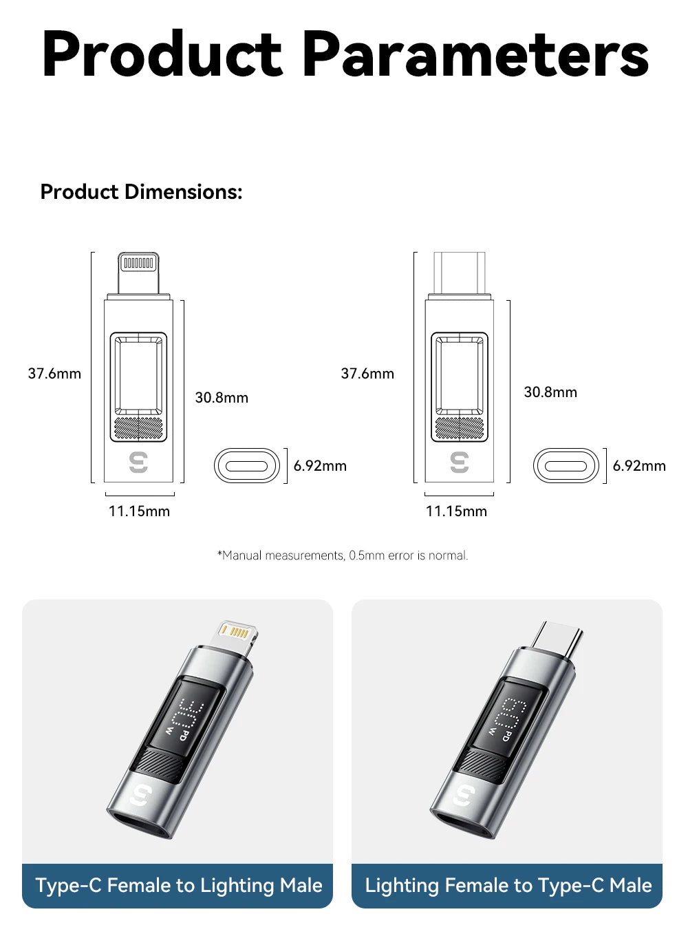 Essager Type C to Lighting OTG Adapter Digital Display PD 60W Fast Charging Lightning To Type C Connector For iPhone 15 14 13 12