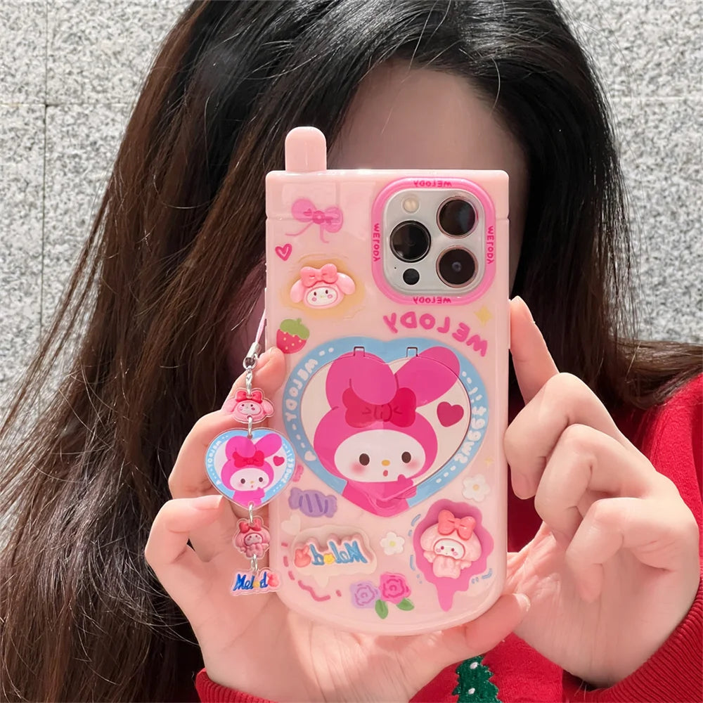luxury Kawaii My Melody Kuromi Style iPhone 15 14 13 12 11 Pro X XR XS MAX All Inclusive Women's Shockproof Phone Case