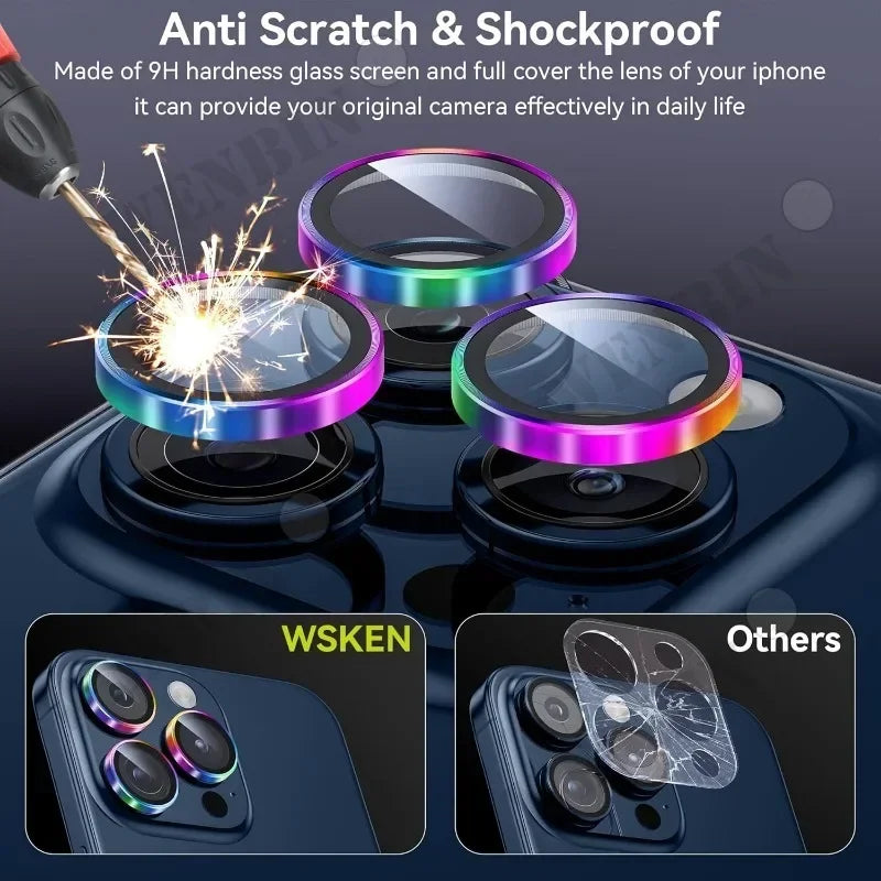 2 Pcs Camera Lens Protector For iPhone 16 15 14 13 12 11 Pro Max Plus Mini Diamond Metal Protective Glass For iPhone Lens