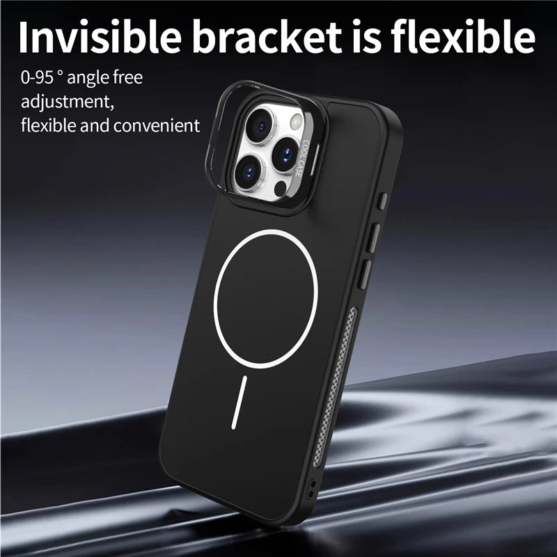 For iPhone 16 Pro Max Luxury Magsafe Magnetic Liquid Silicone Holder Stand Phone Case For iPhone 15 14 13 12 11 Protective Cover